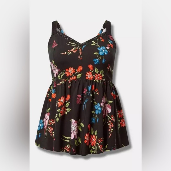 Torrid Tops - Pre-Loved Torrid Peplum Challis Lace Trim Tank - Size 3